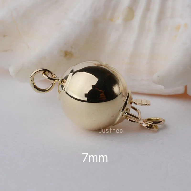 JustNeo 7mm Solid 14k Carat Gold Necklace Clasp AU585 Polished Round Ball Tab Lock Fine Jewelry