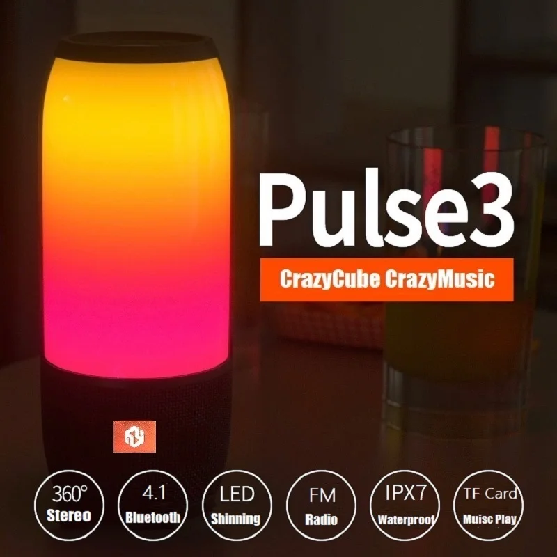  CrazyCube Pulse 3 Wireless Portable Bluetooth LED Passive Speaker rubber surround with jbl fm radio