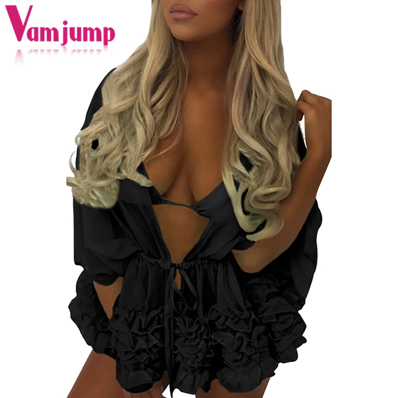 VamJump рукав летучая мышь шифон купальные костюмы с крышкой ИБП Пляжная 2018 Biquini