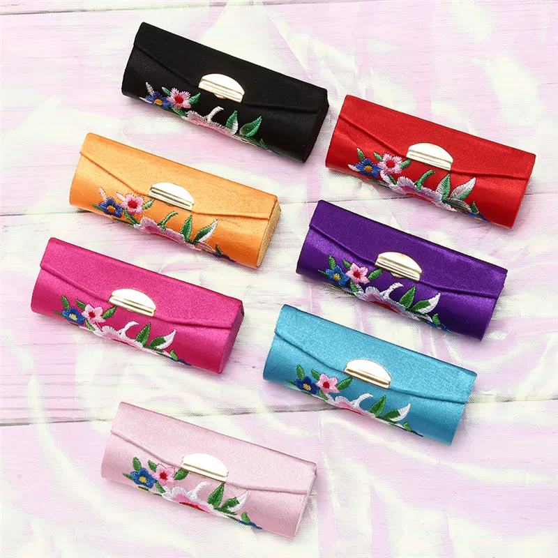 

Flower Design With Mirror Jewelry Packaging Box Lipstick Case Retro Embroidered Fashion Holder Makeup Tool kits