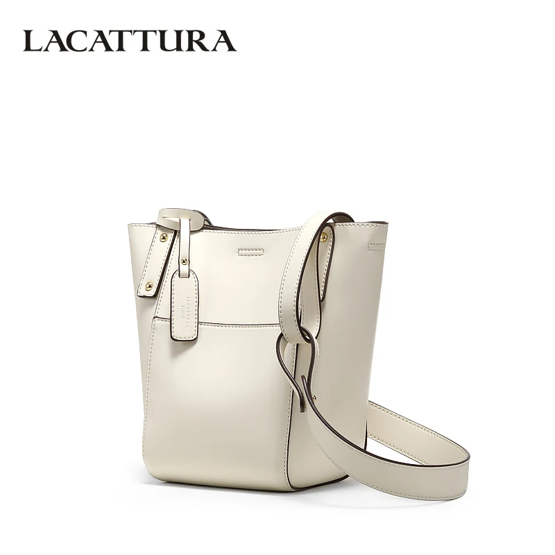 

LACATTURA Women Leather Bucket Bags Designer Fashion Tote Bag Women Composite Handbag Luxury Shoulder Bags Crossbody for Lady