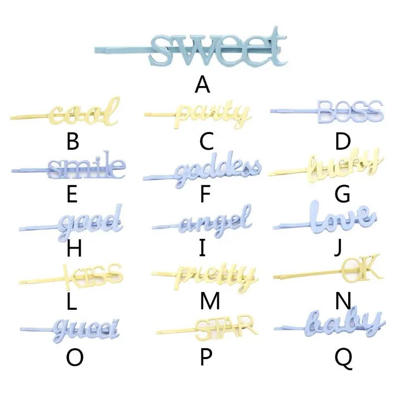 Минималистский приятный светлый цвет, Цвет выпечки Краски заколка для волос, Для женщин девочек металлического сплава рукописного ввода буквы Baby боковые пряди для укладки волос заколки для волос