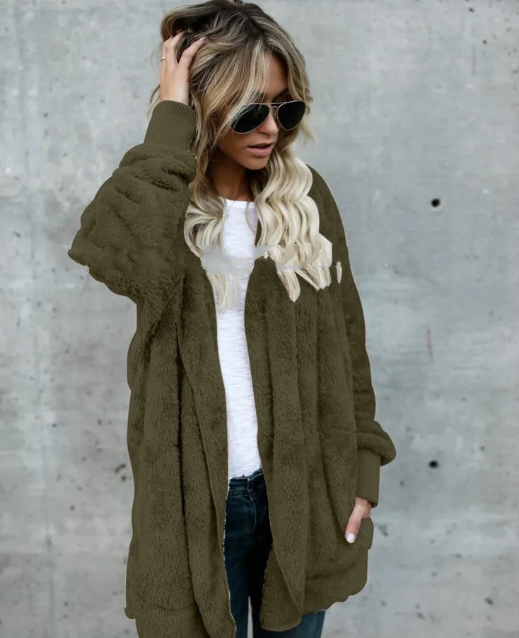 [Lakysilk] зимний теплый с капюшоном женский кардиган свободный рукав летучая мышь Повседневный толстый свитер для женщин модный однотонный размера плюс женское пальто - Цвет: Армейский зеленый