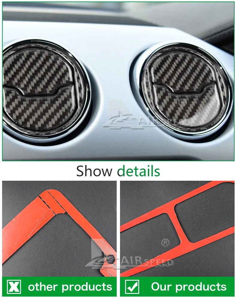 Ford Mustang Carbon Fiber Car Interior Central Air Conditioner Outlet Decorative Cover Sticker (6)