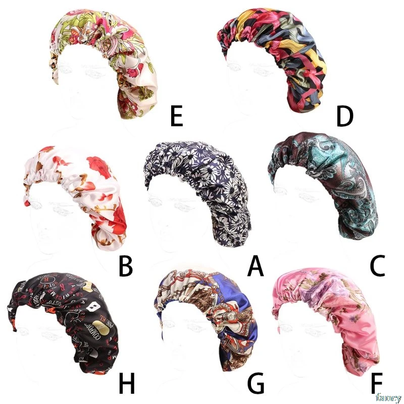 

Womens Faux Silk Satin Bonnet Sleep Cap Extra Large Double Layer Floral Printed Head Covering Reversible Adjustable Hair Loose
