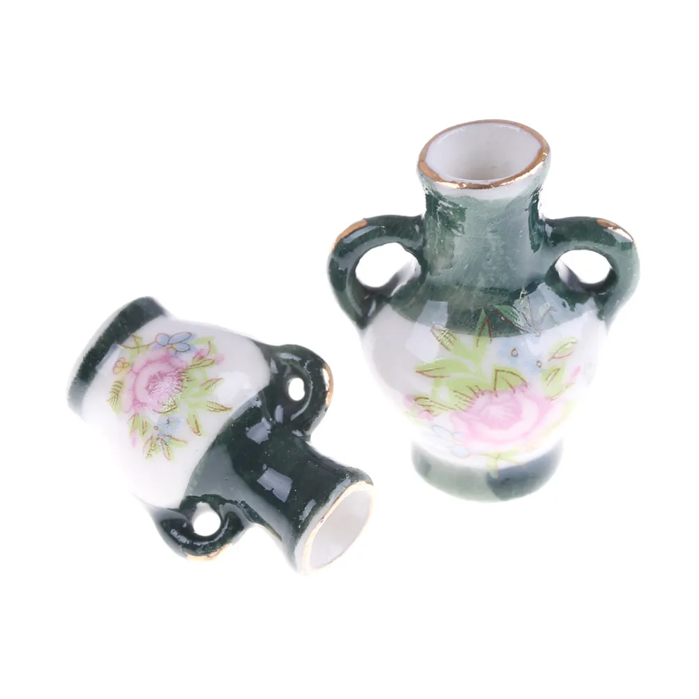 2 قطعة/المجموعة دمية أثاث مصغر محاكاة Rement السيراميك زهرة زهرية بيت الدمية لعب للأطفال الأطفال