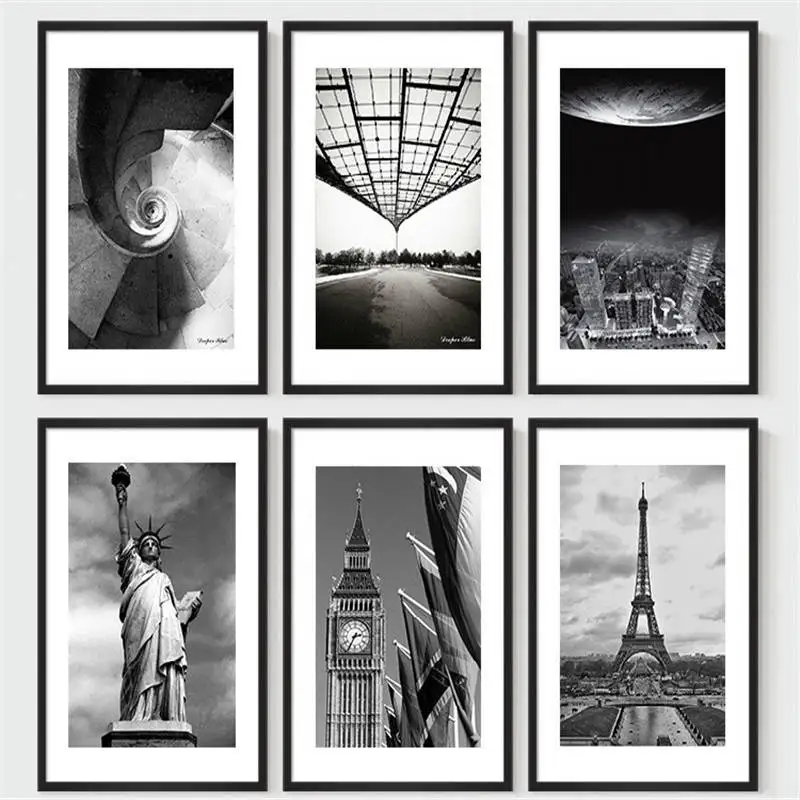 

Retro Canvas Painting Black And White Building Landscape Wall Pictures For Living Room Modern Canvas Posters Wall Art Prints