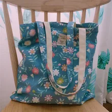 Хлопок Ткань эко хозяйственная сумка наплечная печать Сельский Цветок Синяя база ZJ