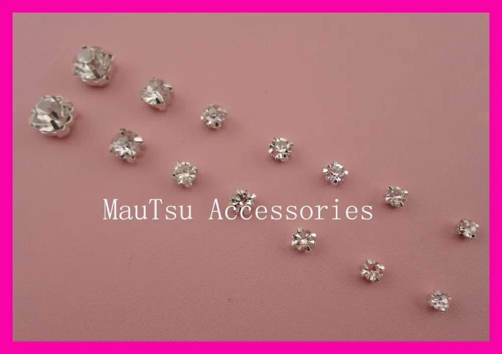 

240PCS Silver Mixed Sizes 3mm,4mm,4.5mm,5mm,6mm,8mm Square Copper Cup Claw flatback Clear Crystal Rhinestone Buttons with holes
