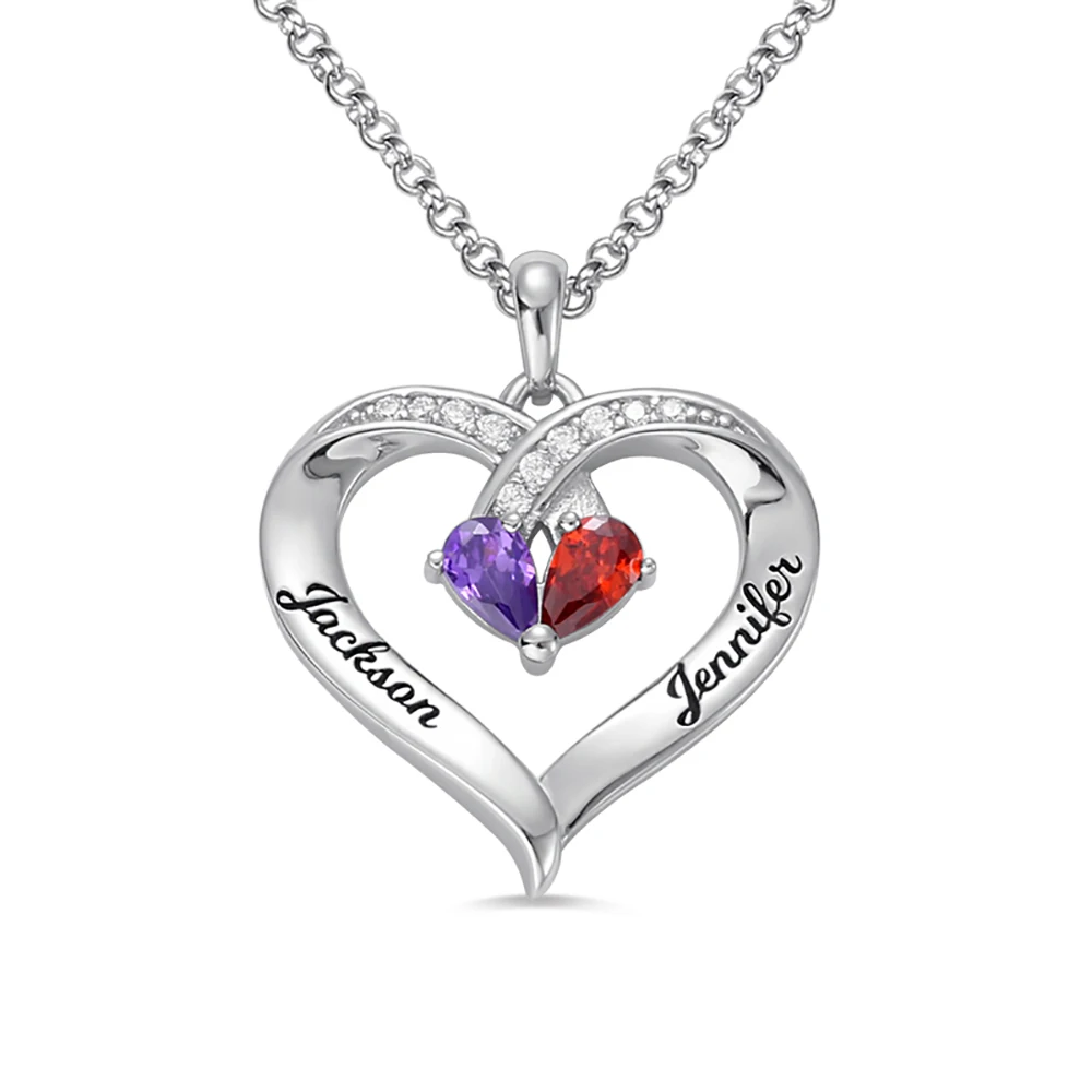 Sweey Wholesale Personalized Forever Together Engraved Birthstone Necklace Custom Heart Necklace for Her afbeelding