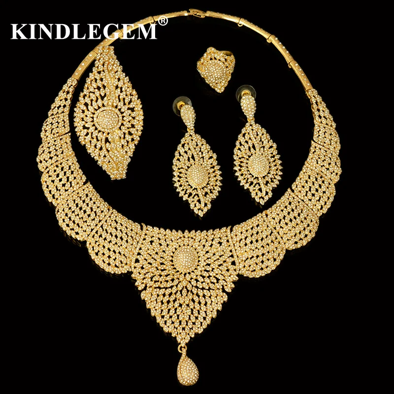 

Kindlegem 2018 Luxury Big Earrings Collier Necklace Bracelet Ring Set Imitation Stone Statement Ensemble Bijoux Femme