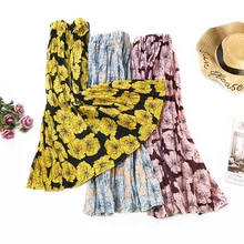 Большая Цветочная юбка Женская Новая мода принт плиссированная юбка длинный абзац Нижняя юбка Винтаж юбка с рисунком