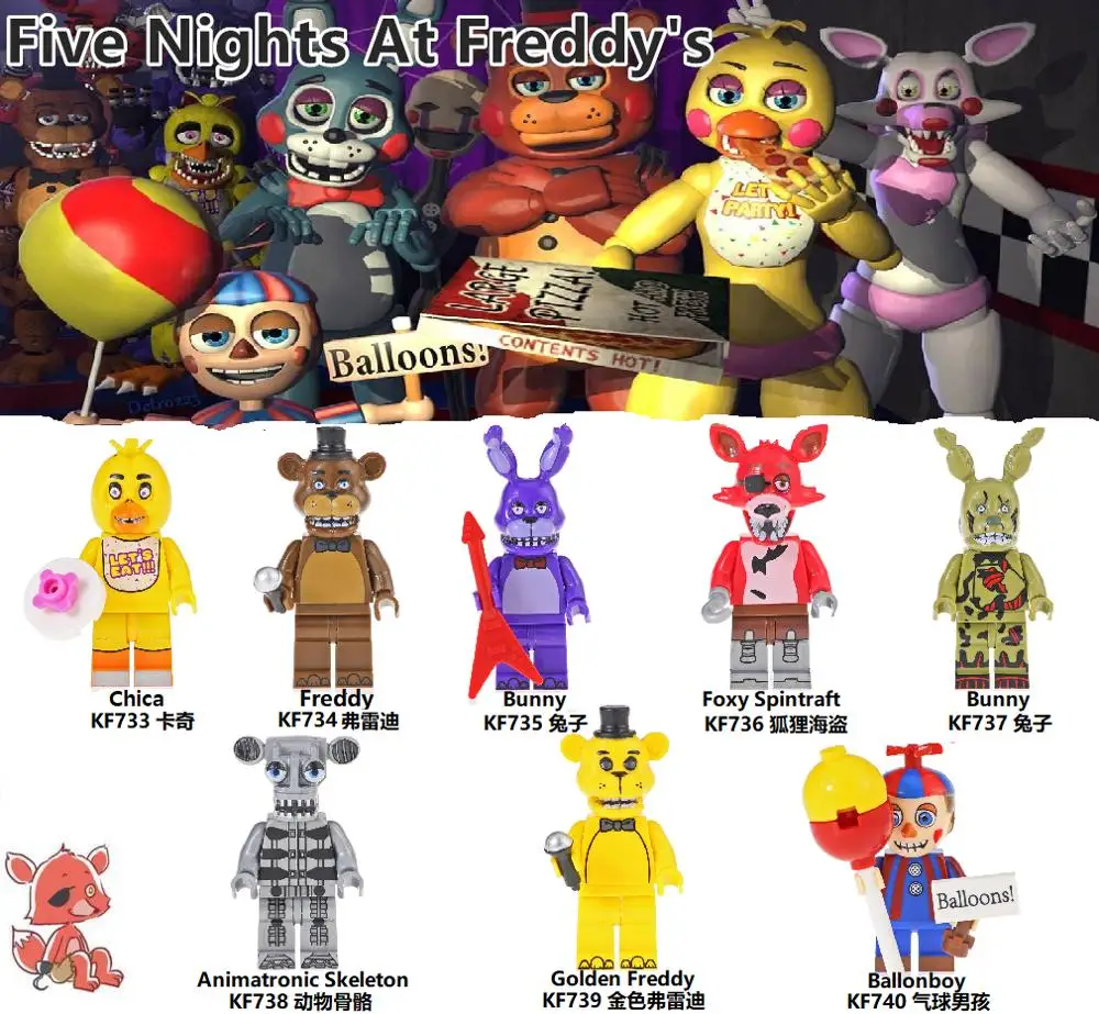 Free Shipping 8Pcs One Set Building Blocks Famous Movie Five Nights At Freddy Foxy Spintraft Brick Children Toys Kid Gift KF6071