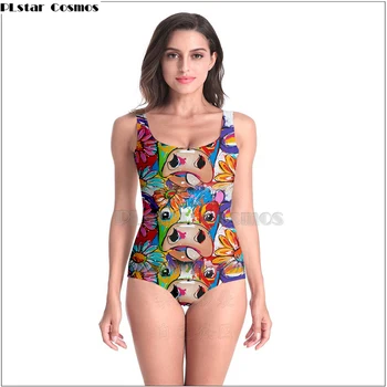 

Sea of flower Cow art by Vrolijk Schilderij Sleeveless SwimSuit Sexy 3D Beach Style Suit Girl Swimsuit One Piece Swimwear women