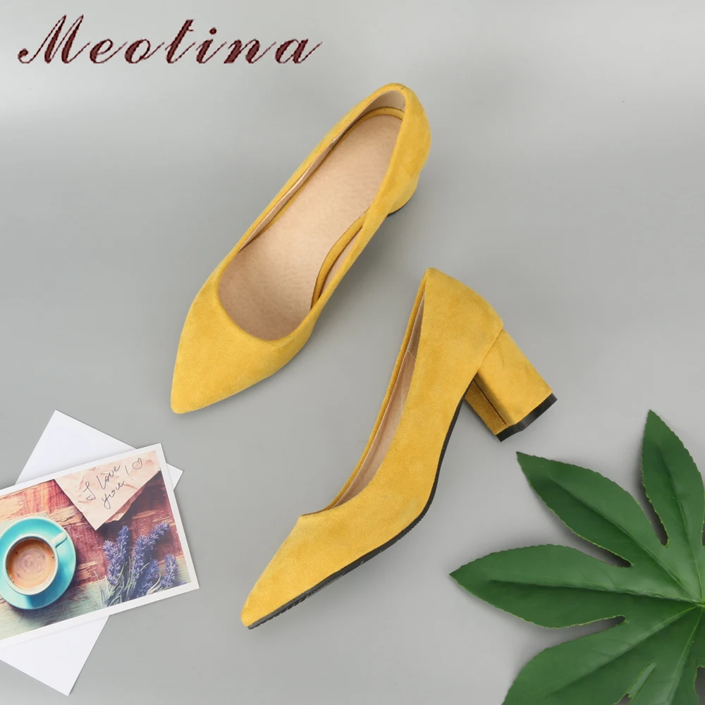 Preise Meotina Dicke High Heels Schuhe Frauen Pumpen Spitz Arbeit Schuhe Slip Auf High Heels Frühjahr Schuhe Große Größe 9 42 43 rot Gelb