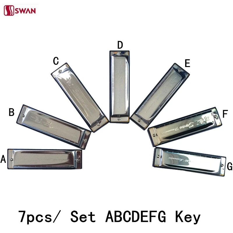 Лебедь гармоника 7 шт./компл. Блюз Арфы диатонической гармонике тон A-G ключи рот Органы духовой музыкальный инструмент Gaita комплект