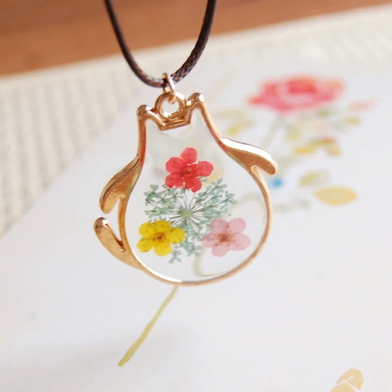 Новое поступление Тоторо из японского аниме кулон ожерелье милый кот очарование стекло натуральный высушенный цветок ожерелье Винтажное колье для женщин