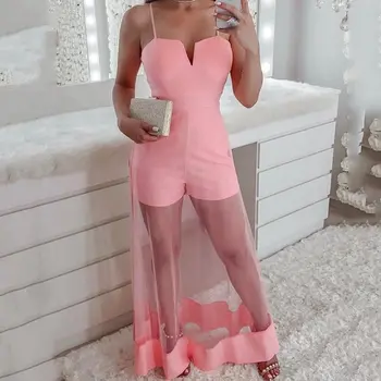 

Summer Sexy Club Plus Size Pink Sweet Jumpsuits Women Slim High Waist Mesh Strapless 2019 Chic Female African Fashion Rompers