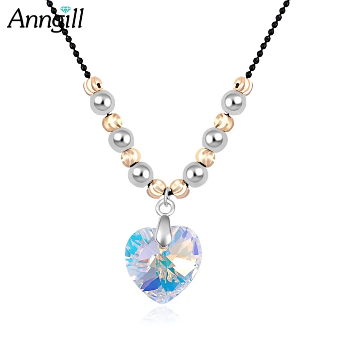 

Elegant Crystal From Swarovski Love Heart Necklaces & Pendants Collier Femme Beads Chain For Women Couple Party Wedding Jewelry