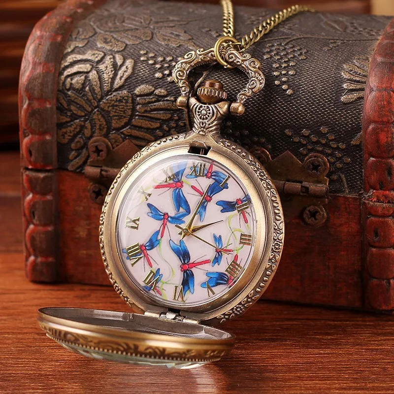 Новинка, модные карманные часы для мужчин и женщин, кварцевые бронзовые антикварные карманные часы в стиле стимпанк, модные антикварные часы с принтом