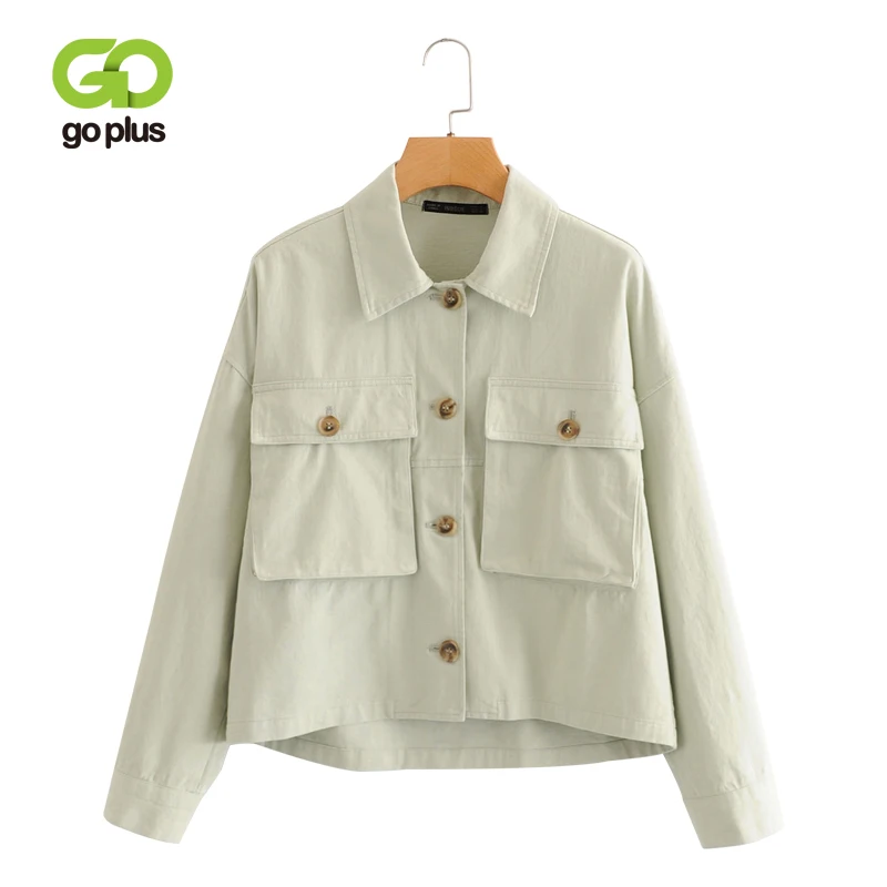 

GOPLUS Basic Jacket Women Spring Autumn Turn Down Collar Coats and Jackets Loose Pockets Single Breasted Coat Feminina Outwear
