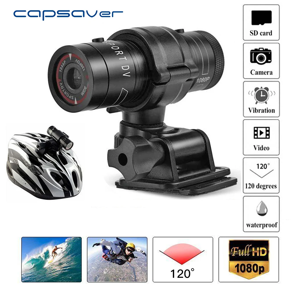 

capsaver Waterproof 1080P Camera Action DVR Sports Camcorder Bike Motorcycle Helmet Video Recorder 120 Degree Wide Angle