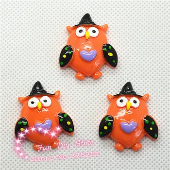

wholesale Halloween owl with Witch hat Cabochon Hair Bow Center Craft Making 27*32mm 50pcs