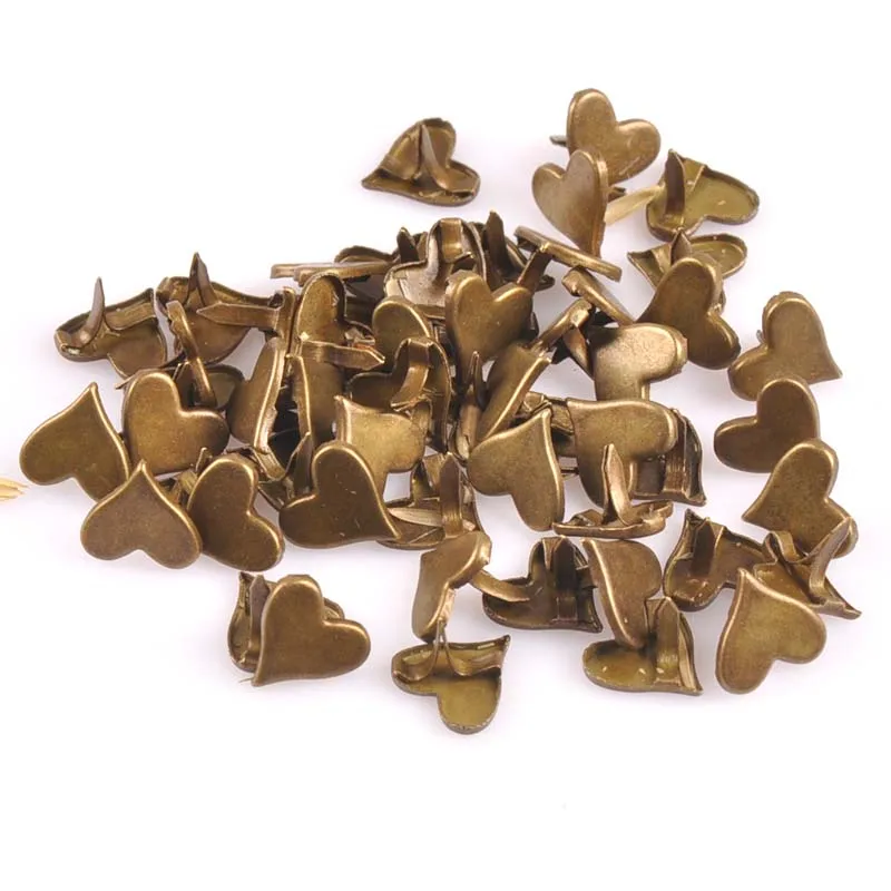 Metal Brads Scrapbooking Decoration 50PCs 11x8mm Mix Lovely Heart Brads Scrapbooking Embellishment Fastener Brads Metal Crafts For shoes Decoration CP1926