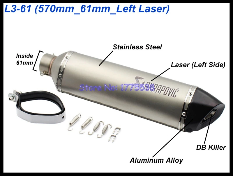 PHULEOVEO izquierda/derecha motocicleta Universal Akrapovic de Escape de: 51mm/61mm L: 570mm/470mm/370mm moto de Escape silenciador de Escape