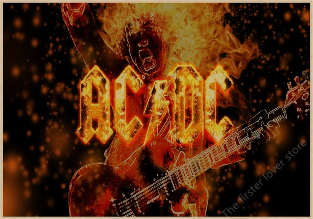 ВИНТАЖНЫЙ ПЛАКАТ ACDC крафт ретро старый рок-н-ролл Старый плакат евро и американская музыкальная команда звезда Ретро плакат Наклейка на стену - Цвет: 3