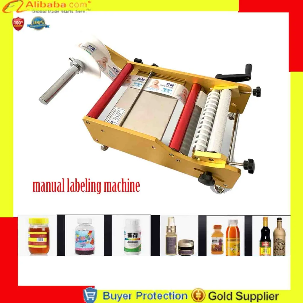 

Free shipping manual Labeling Machine Labeler Machine Round Bottle labelling machine round can wine cylinder sticker by hand