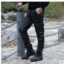 Мужские плюс бархатные толстые кожаные брюки новые европейские и американские мужские замшевые мотоциклетные свободные кожаные брюки