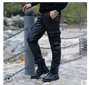

Men plus velvet thick leather pants 2019 new European and American tide men's suede motorcycle loose leather pants