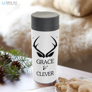 

With Lid Wide Mouth 300ml Water Bottles Minimalist Abstract Deer Typography Personalized BPA Free Plastic Insulated Drinkware