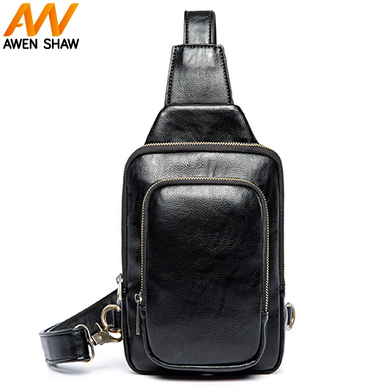 AWEN SHAW Small New Black Messenger Bag Layered Pocket Casual Leather ...