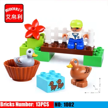 

1002 13PCS Happy Farm Large Blocks Happy Zoo With Animals Building Blocks Set For Kids DIY Gifts Duploe Baby Toys