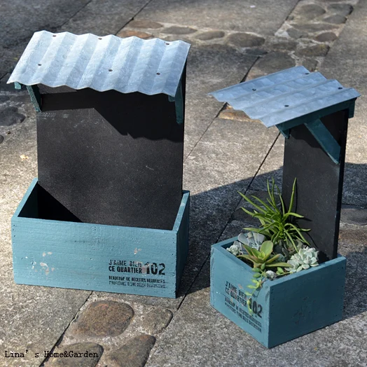 house design galvanized roof blackboard sign hand made distressed wood antique wall planters (2)