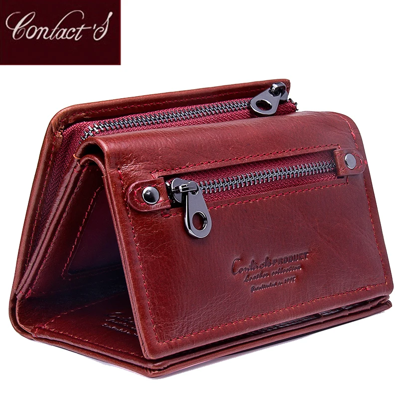 Contact&#39;s Fashion Short Women Wallets Genuine Leather Women Wallet Trifold Design With Coin ...