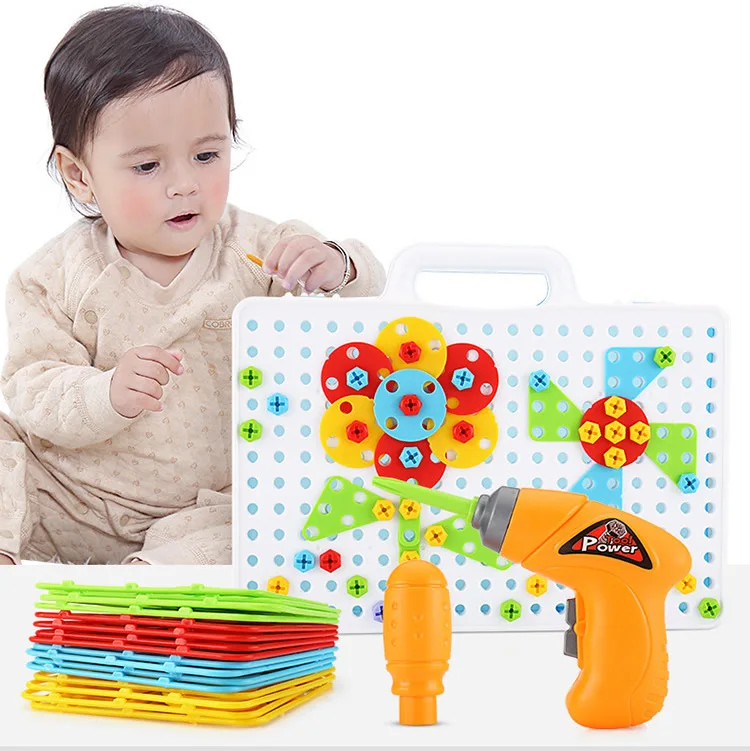 Conjunto de Ferramentas do Menino Toolbox com Toolkit Educativos para Crianças Ferramenta Criativa Brinquedo Broca Mosaico Fingir Jogar Criança Brinquedos 3 Brinquedos e hobbies