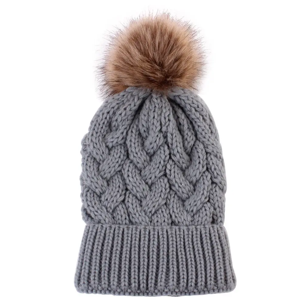Зимний Теплый Вязаный головной убор семейная шапка тамбурной вязки шапки - Цвет: Серый