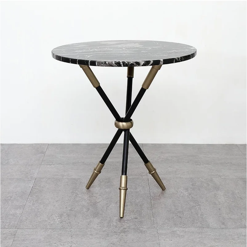 50cm Round Marble Coffee Table / 56cm High Tea Table / Black Metal Stand