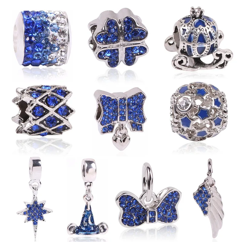 

2019 Hot Sale Plated Silver Blue Enamel Charm Bead Fit Original Pandora Beads Bracelet Necklace Authentic Fashion Jewelry
