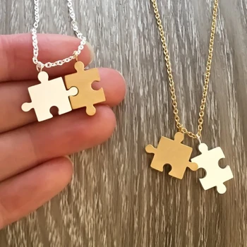 

Wholesale Simple And Fun Two Tone Puzzle Piece Necklace Women Friendship Gifts Stainless Steel Chain Collier Femme 2018