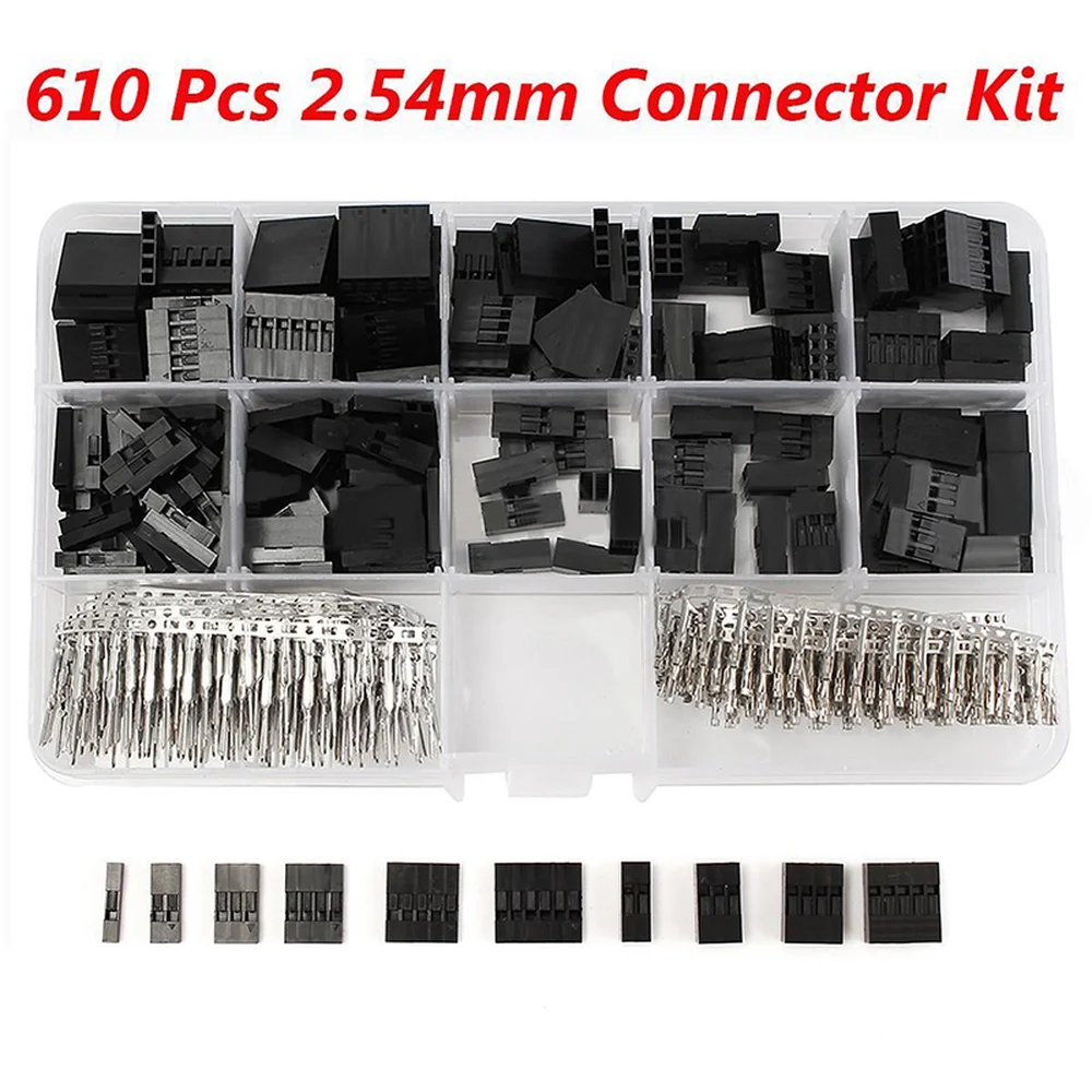 

610pcs/set Dupont Connector 2.54mm Male Female Jumper Header Housing Cable Wire Terminal Connector Crimp Pins Kit With Box