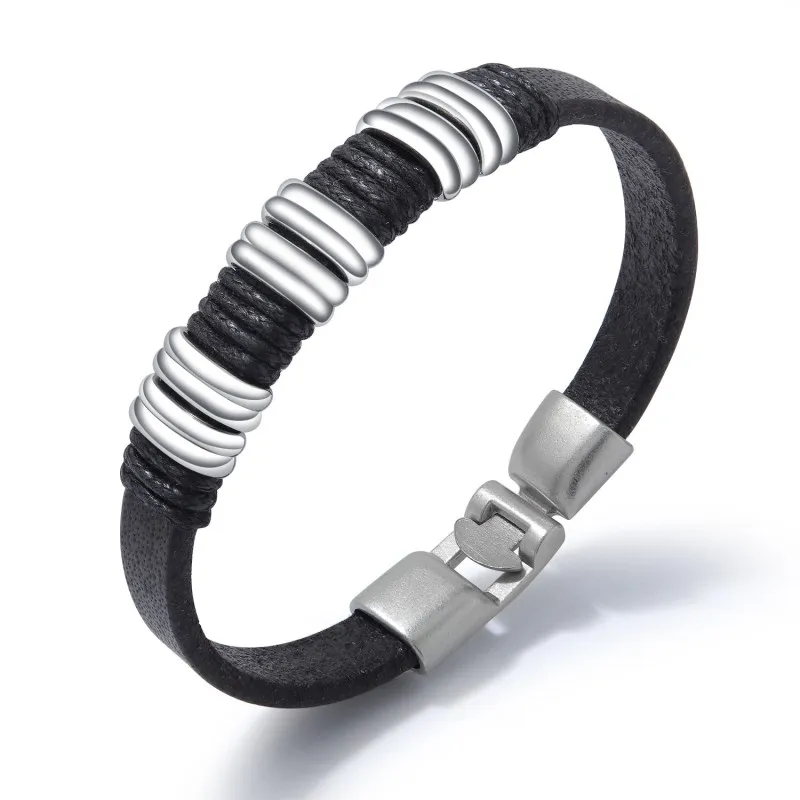 Black Braided Leather Multilayer Wrap Weave Bracelets for Men Stainless Steel Magnetic Clasp Punk Cuff Bangles Jewelry | Украшения и