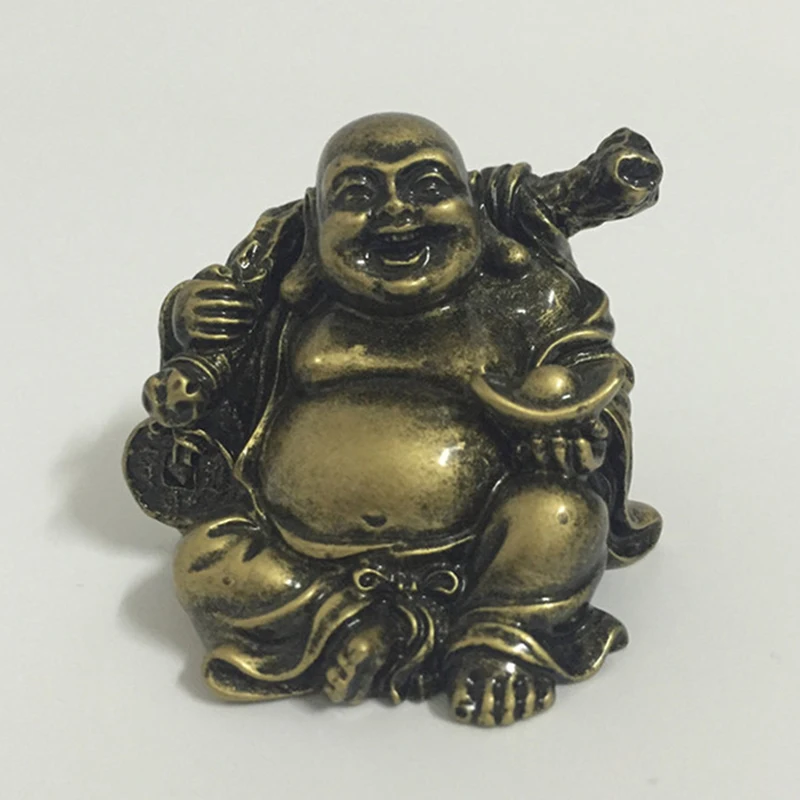 

Chinese Ingot Bronze Color Laughing Buddha Statue Sculpture CarvIing Figurines For Home Garden Decoration Buddha Statues Gifts
