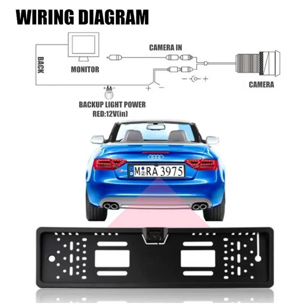 

Wireless European License Plate Frame Rear View Reverse Camera Car LED Night Vison Backup Parking Rearview Camera