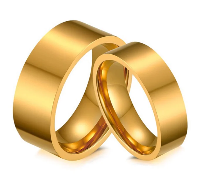 

2pcs/Set Wedding Rings For Lovers' Women Jewelry Gold Titanium Steel Smooth Gold Color Engagement Couple Ring Men Promise