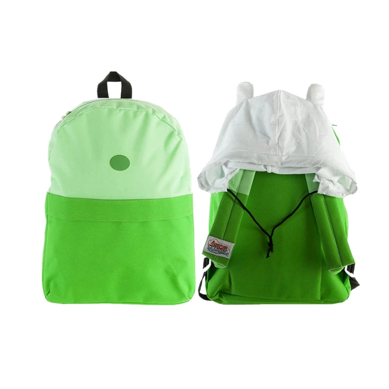 

Original Adventure Time Lime Green Finn Hood Backpack School Bag With Hat Backpacks for Boys Girls Casual Schoolbag Knapsack