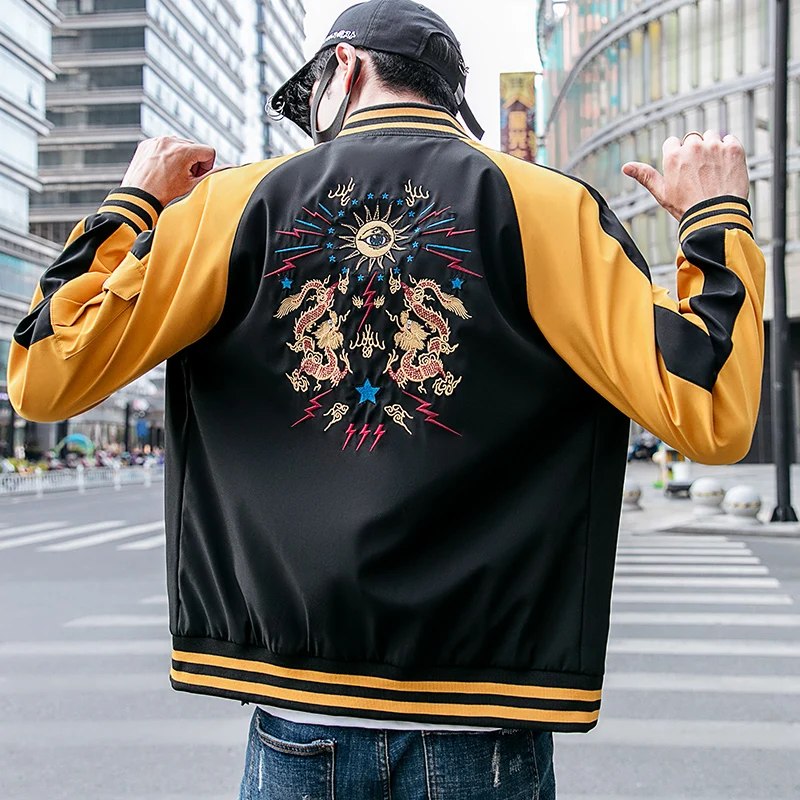

2019 spring bomber jacket Chinese style men's coat dragon embroidery street men's jacket hip hop casual street men's clothing